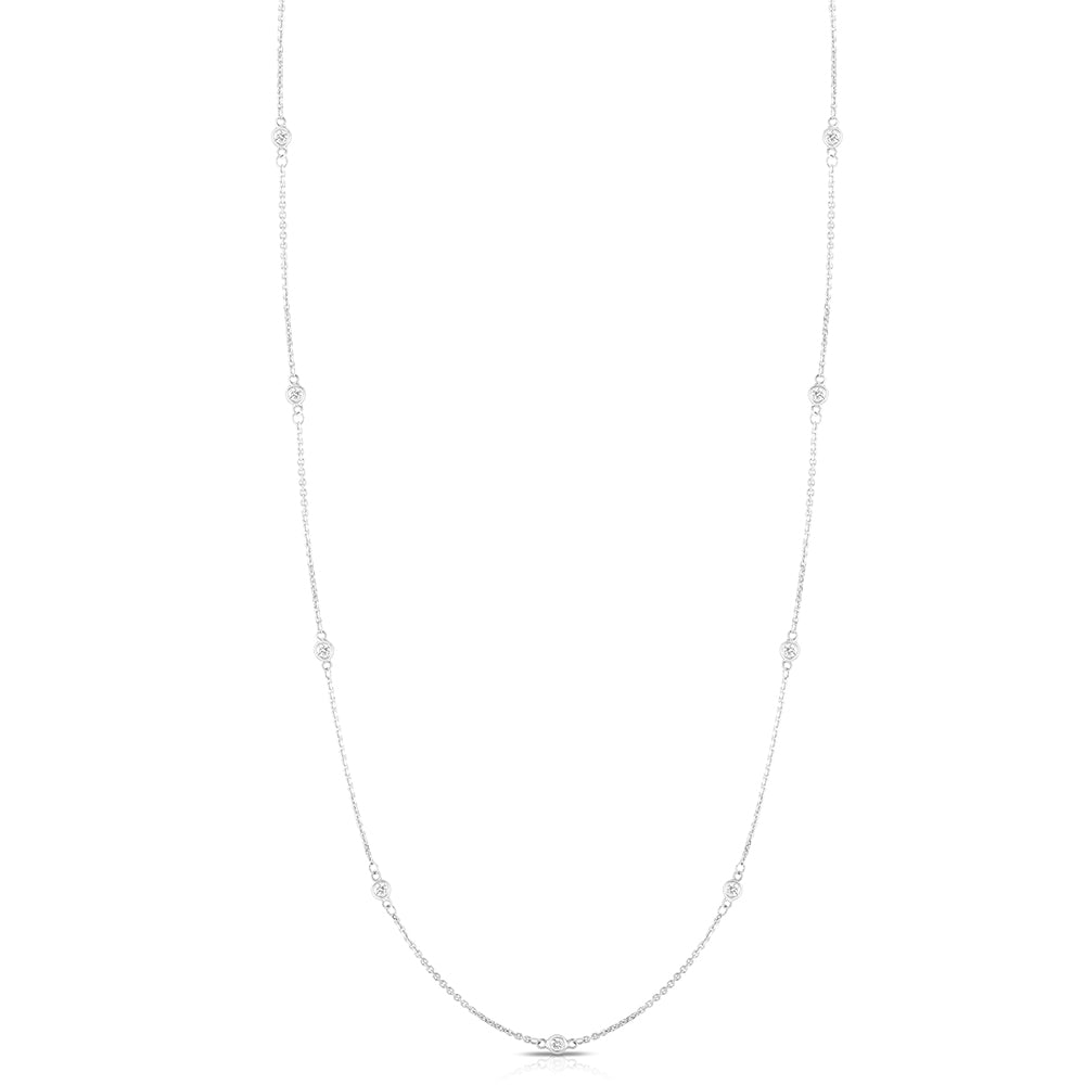 Long Diamond Station Necklace |  14K Yellow Gold, White Gold or Rose Gold