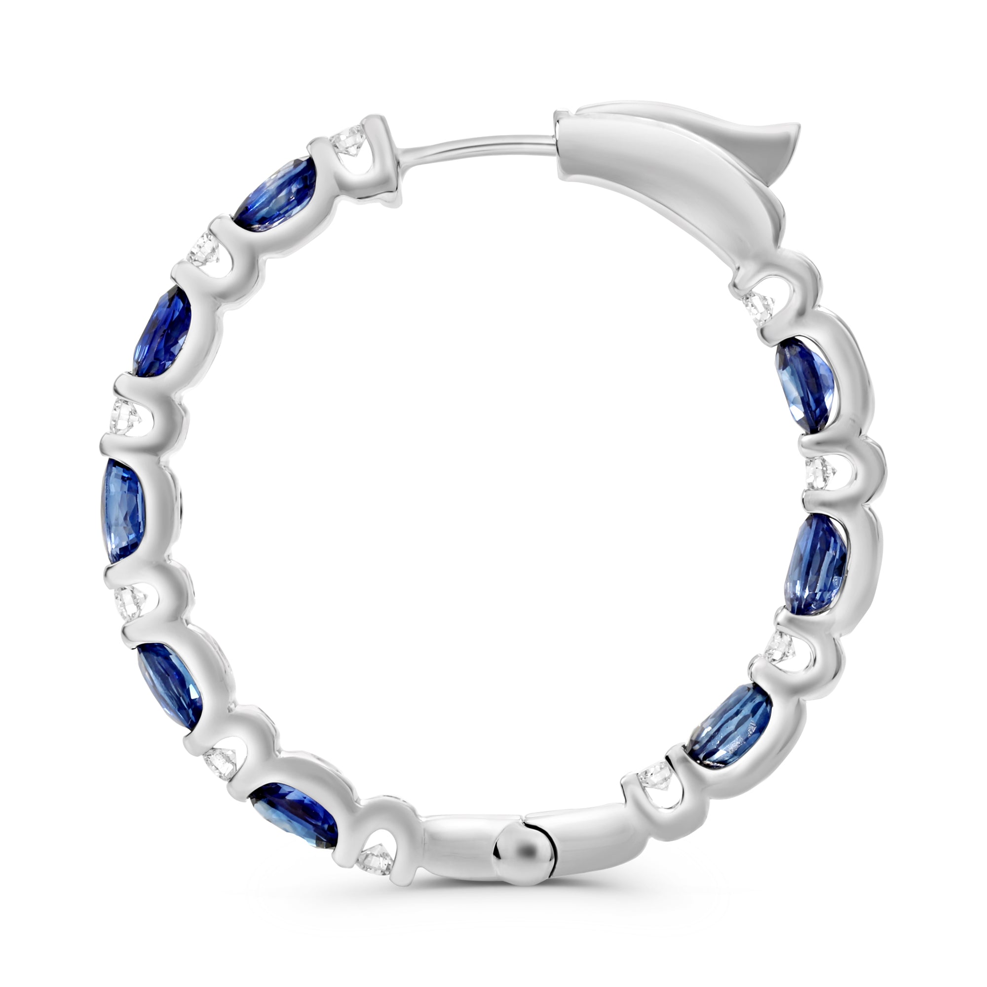 14K White Gold Sapphire & Diamond Oval Hoop Earrings