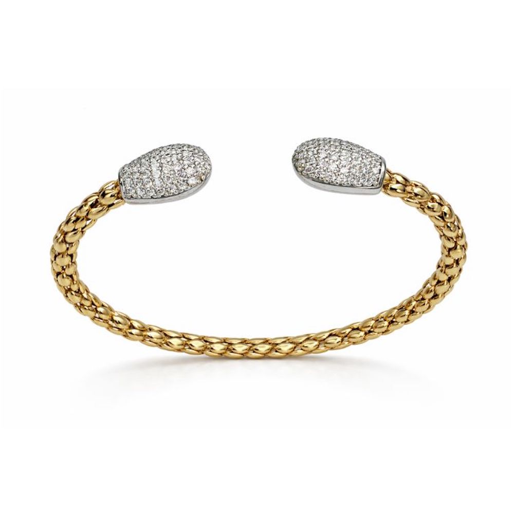 14K Yellow Gold Diamond Pavé End Weave Bangle – 1.25 TCW