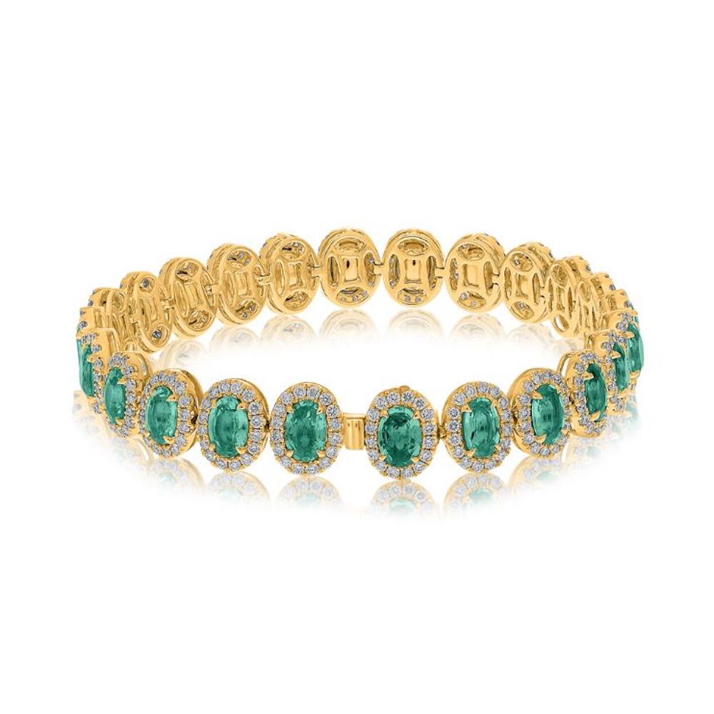 18K Yellow Gold Emerald & Diamond Halo Bracelet – 6.25 TCW