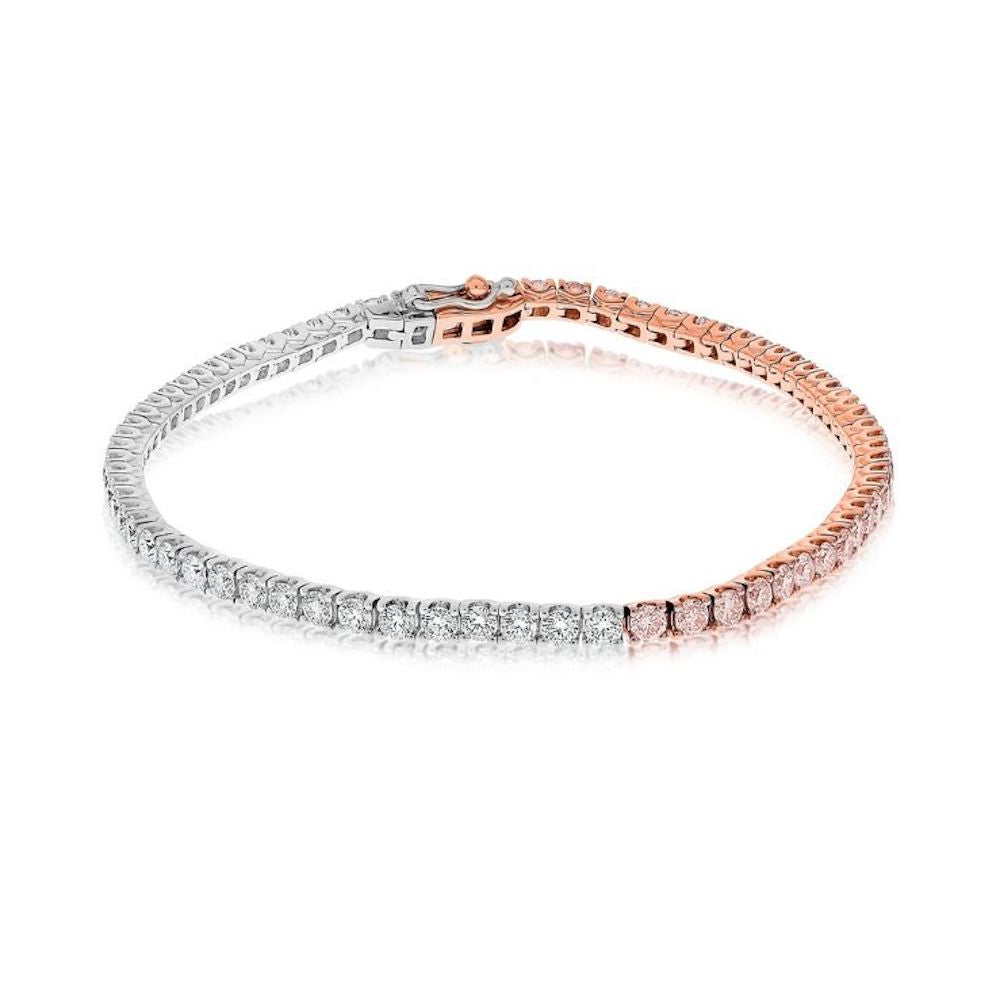 18K White & Rose Gold White and Pink Diamond Tennis Bracelet – 3.00 TCW
