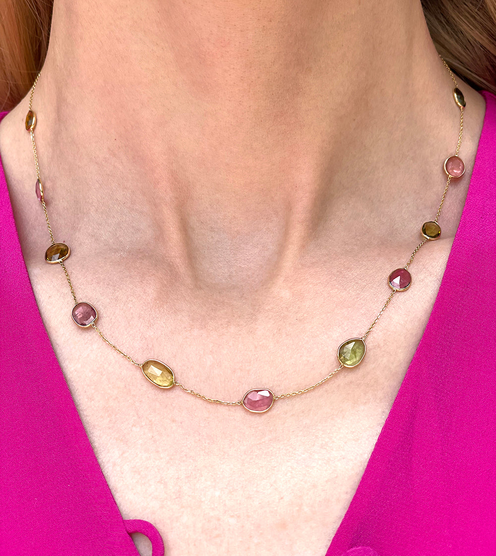 1.59 carat Multicolor Tourmaline Necklace 18K Yellow Gold