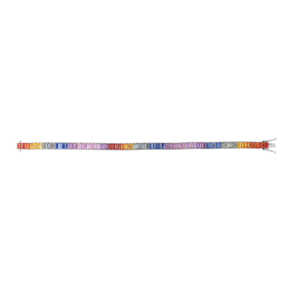 18K White Gold Baguette Ombre Rainbow Tennis Bracelet