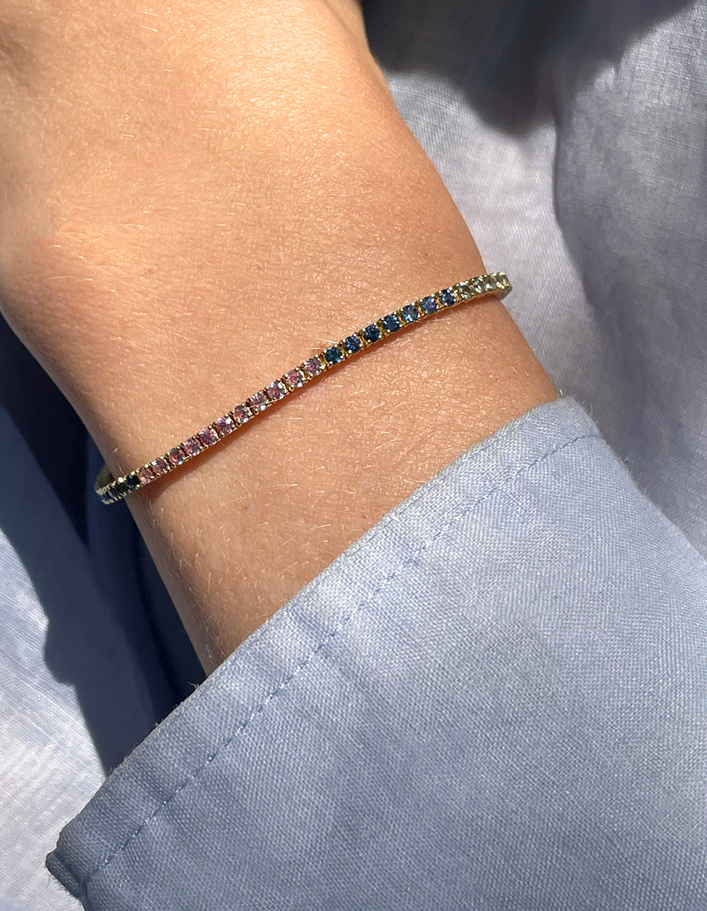 Ombre Rainbow Tennis Bracelet 18k Yellow Gold