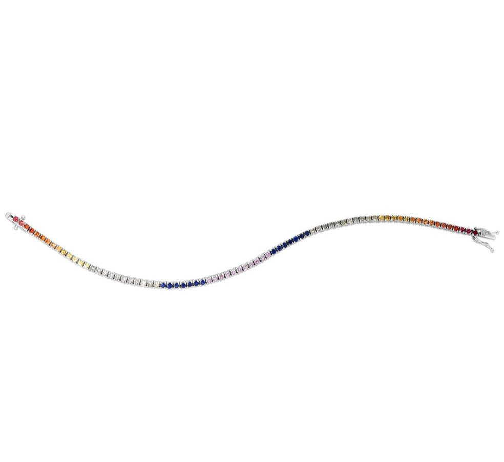 Rainbow Radiance Multi Color Sapphire Tennis Bracelet in 18K White Gold