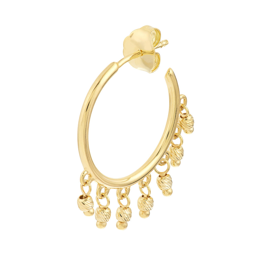 Open Hoop Beaded Earrings | 14k Yellow or White Gold