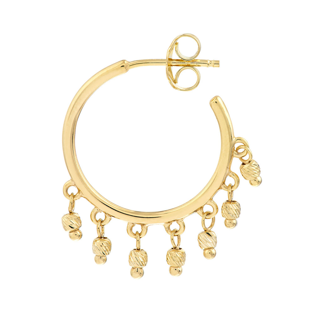 Open Hoop Beaded Earrings | 14k Yellow or White Gold