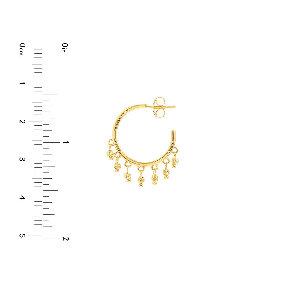 Open Hoop Beaded Earrings | 14k Yellow or White Gold