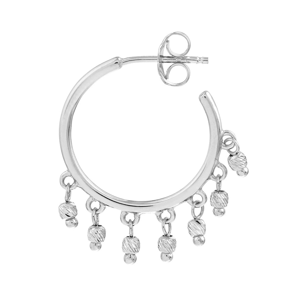 Open Hoop Beaded Earrings 14k White Gold