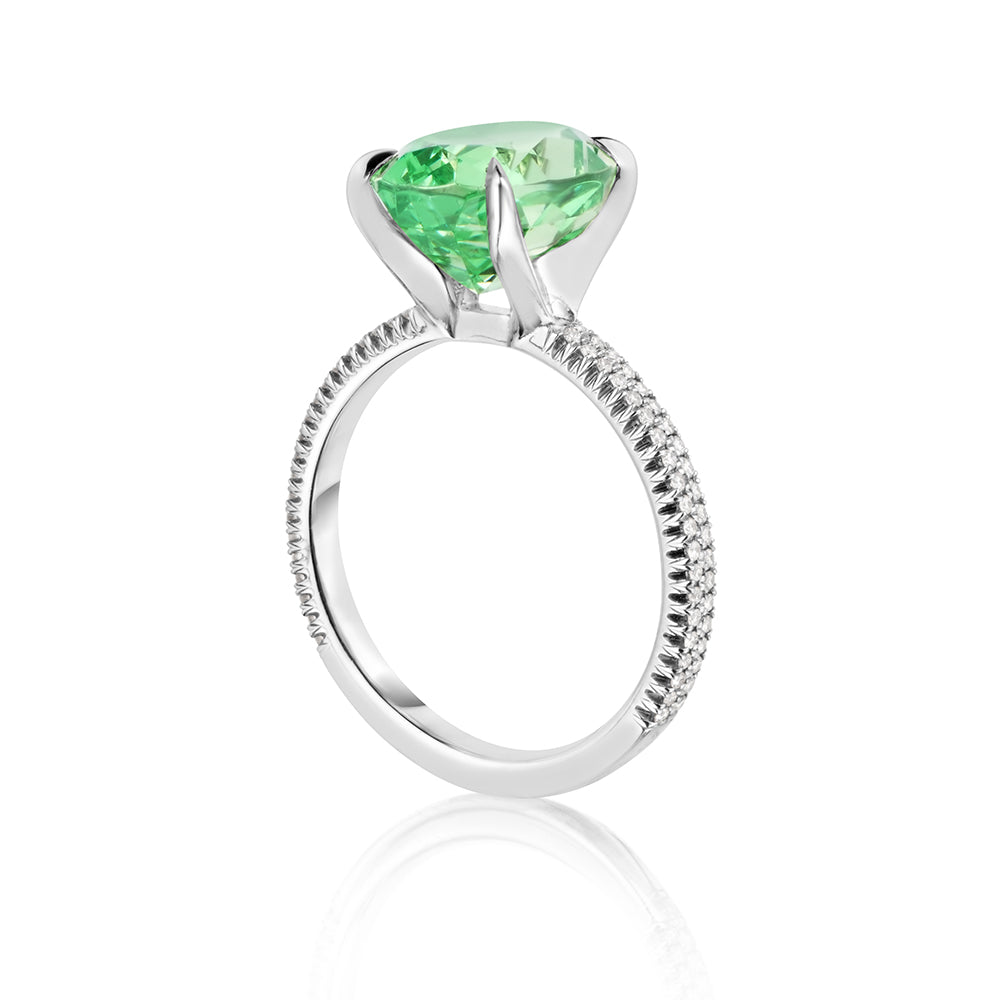 Mint Green Garnet Double Row Robin Platinum and Diamond Ring