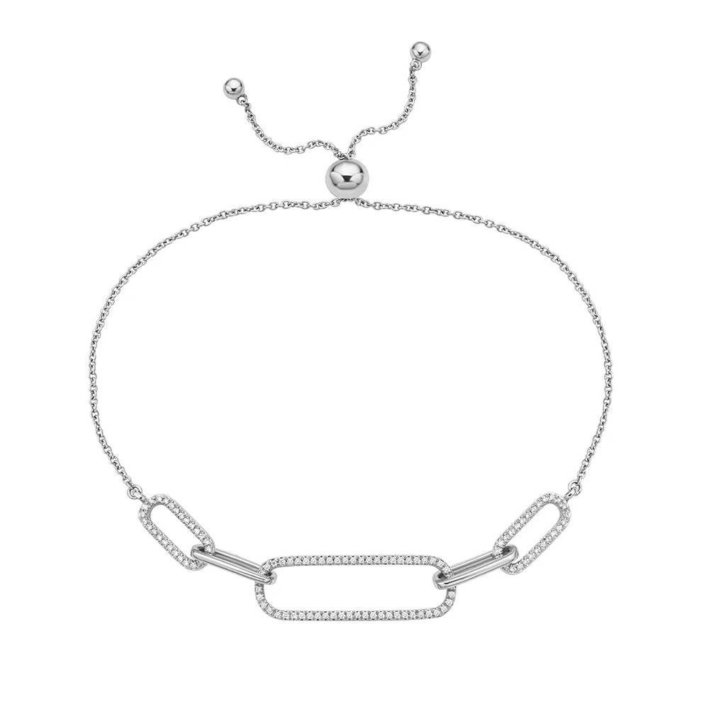 14K White Gold Paperclip Bolo Bracelet