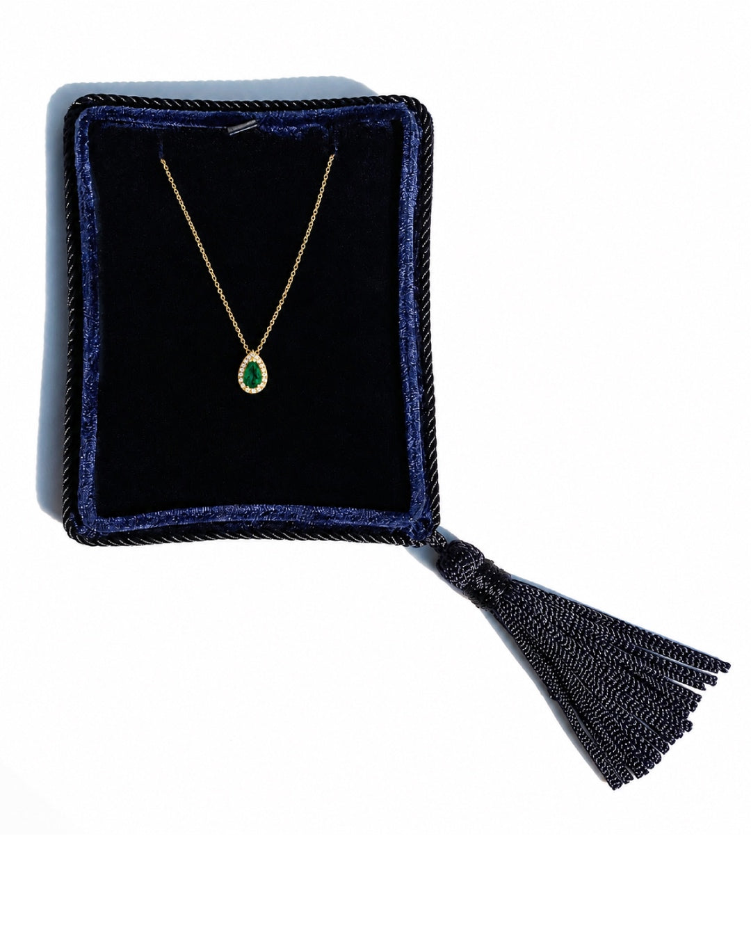 Pear Shape Emerald Pendant with a Diamond Halo 18k Yellow Gold