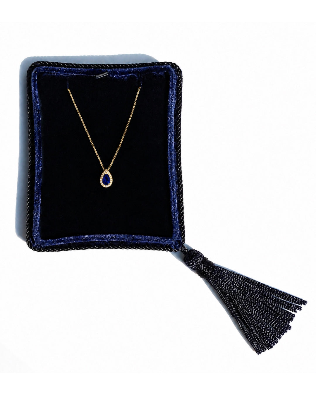 Pear Shape Sapphire Pendant with a Diamond Halo 18k Yellow Gold
