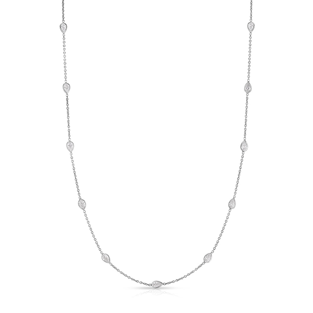 Pear Shaped Diamond Bezel Set Station Necklace | Platinum | 2.40 TCW