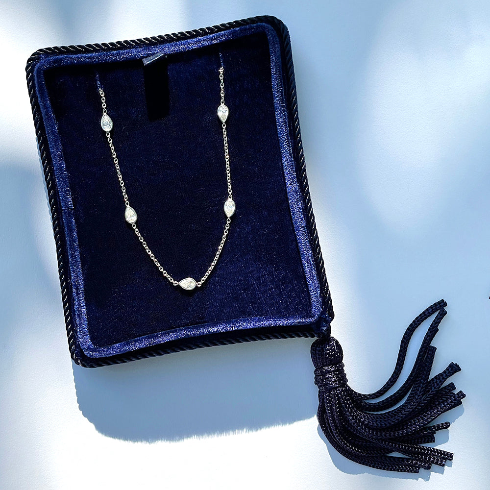 Pear Shaped Diamond Bezel Set Station Necklace | Platinum | 2.40 TCW