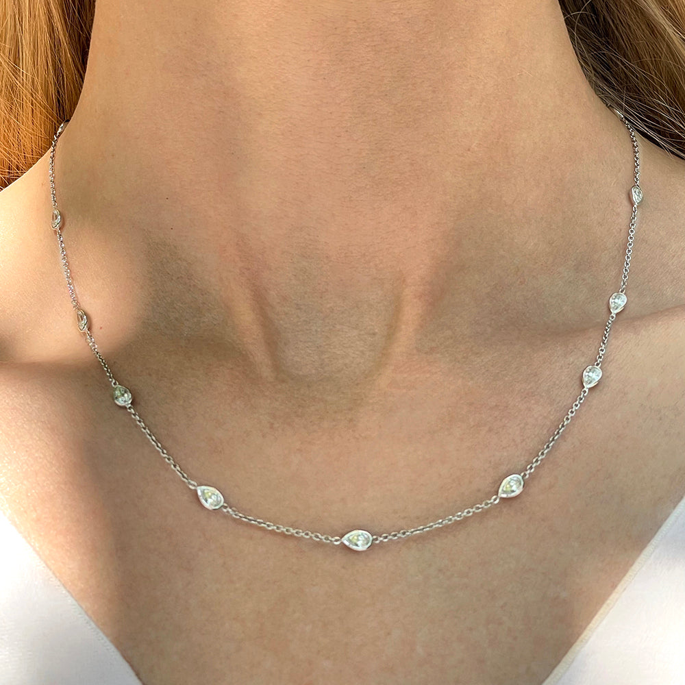 Pear Shaped Diamond Bezel Set Station Necklace | Platinum | 2.40 TCW