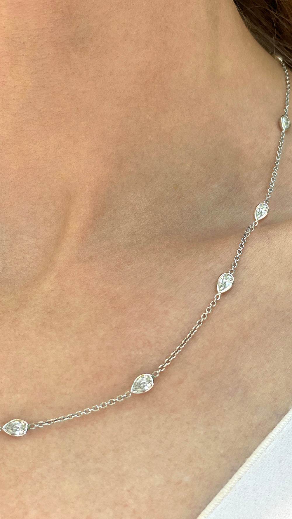 Pear Shaped Diamond Bezel Set Station Necklace | Platinum | 2.40 TCW