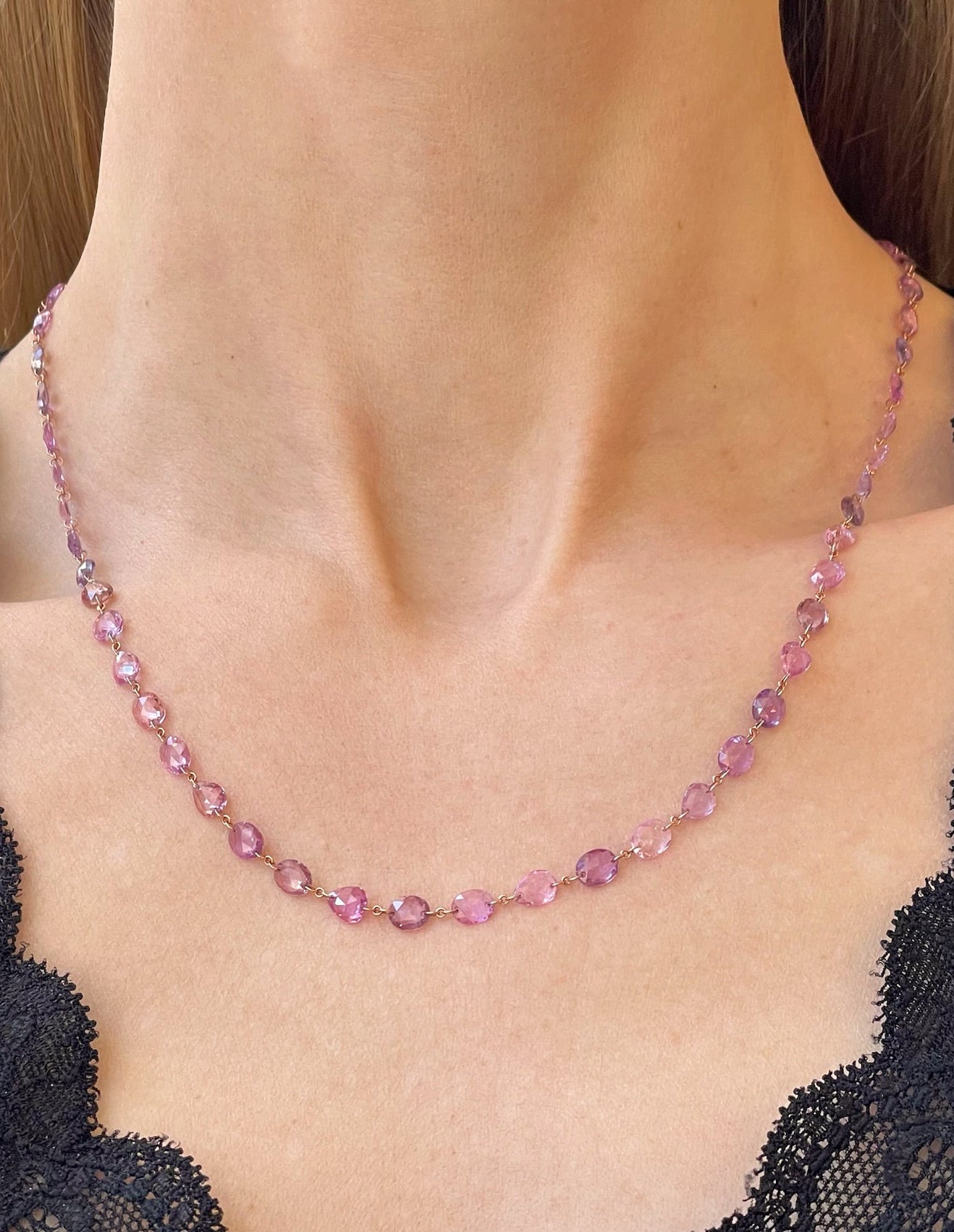 Pink Sapphire Collet-Set Rivière Necklace | 18k Rose Gold