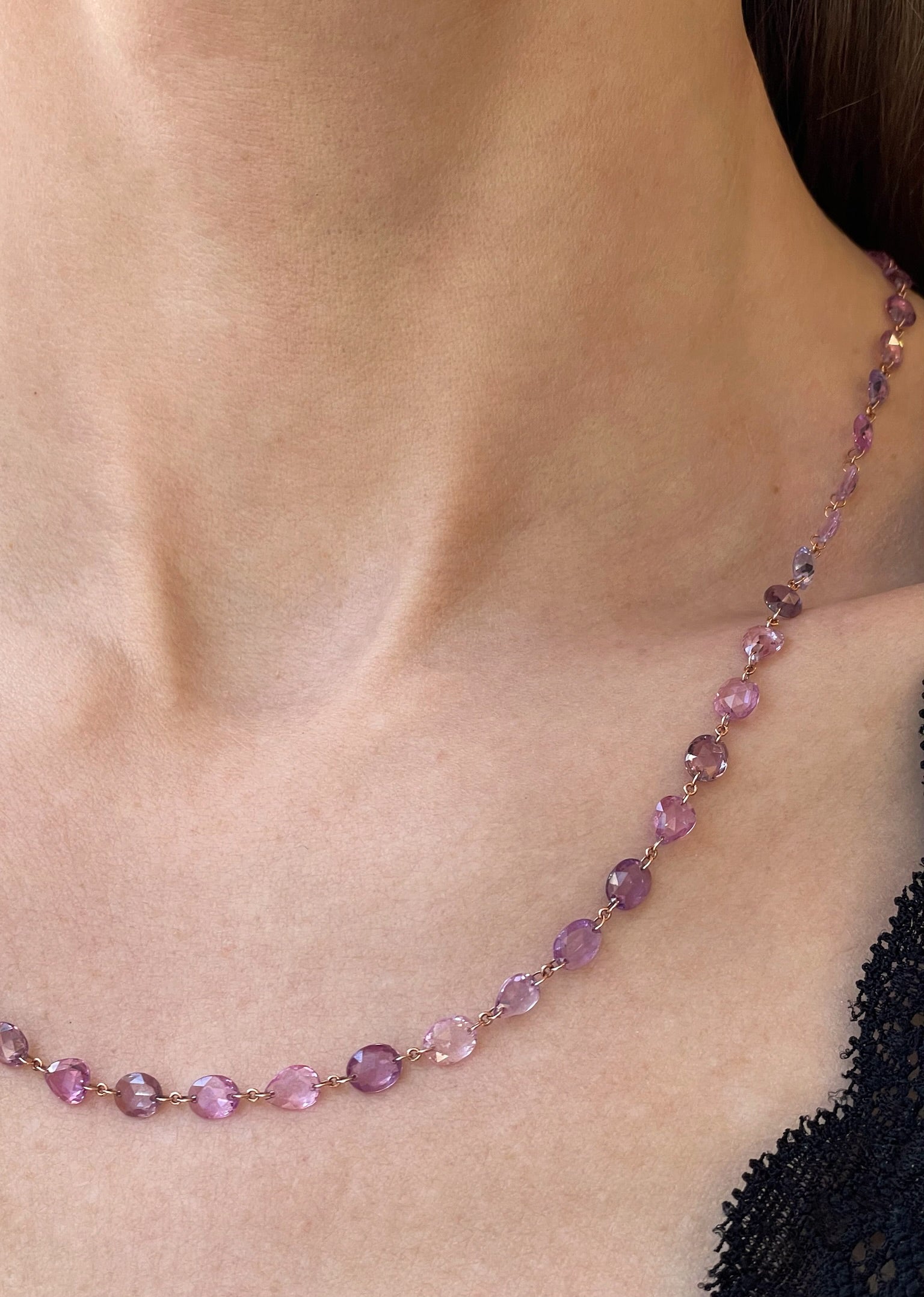 Pink Sapphire Collet-Set Rivière Necklace | 18k Rose Gold
