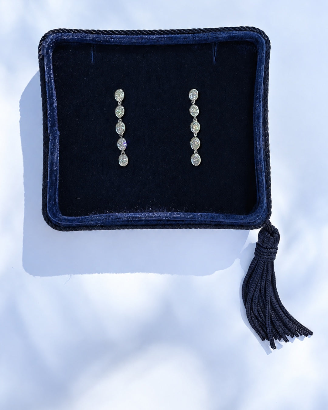 Platinum Oval Diamond Drop Earrings (3.00 Carats Total)