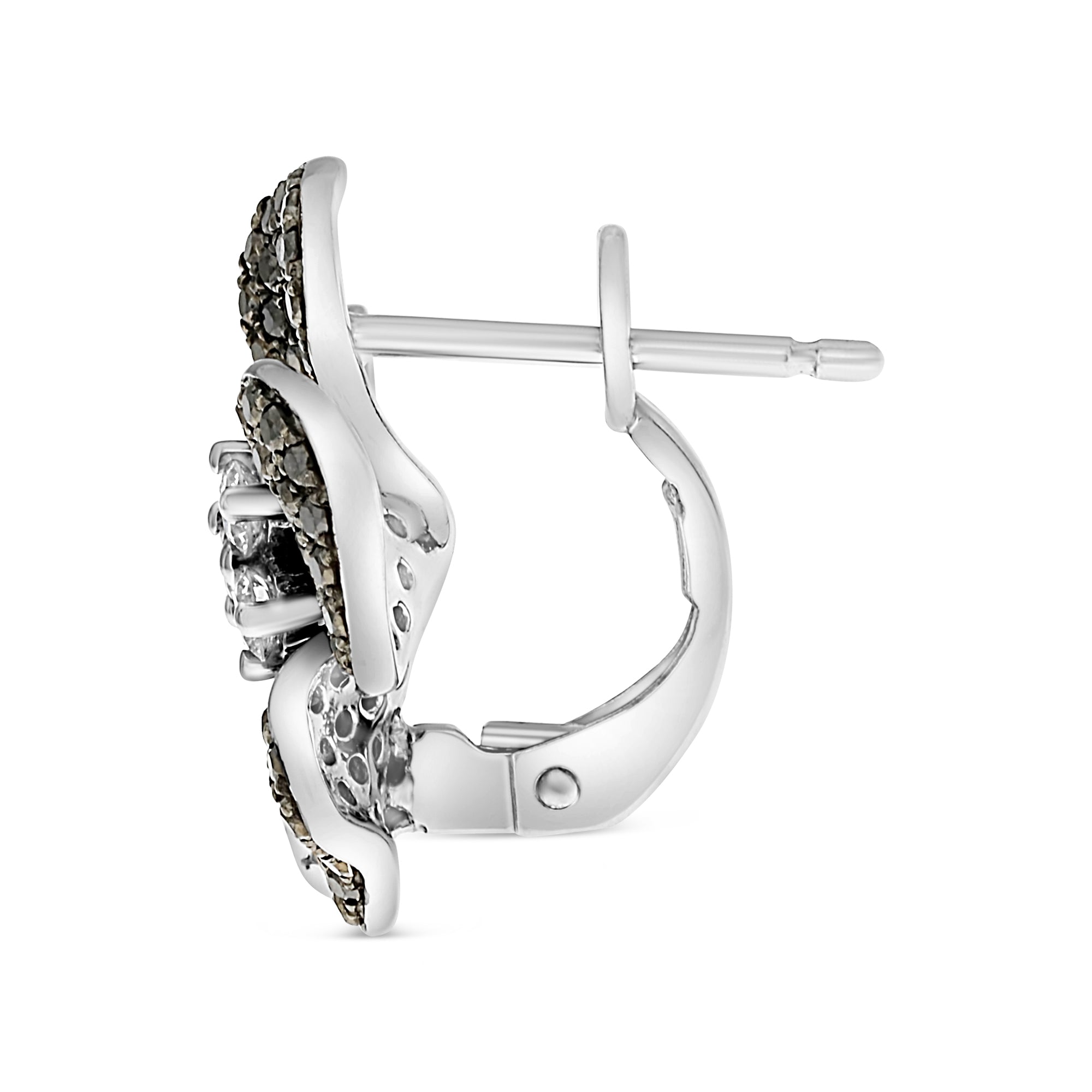 14K White Gold Black Diamond & White Diamond Flower Earrings