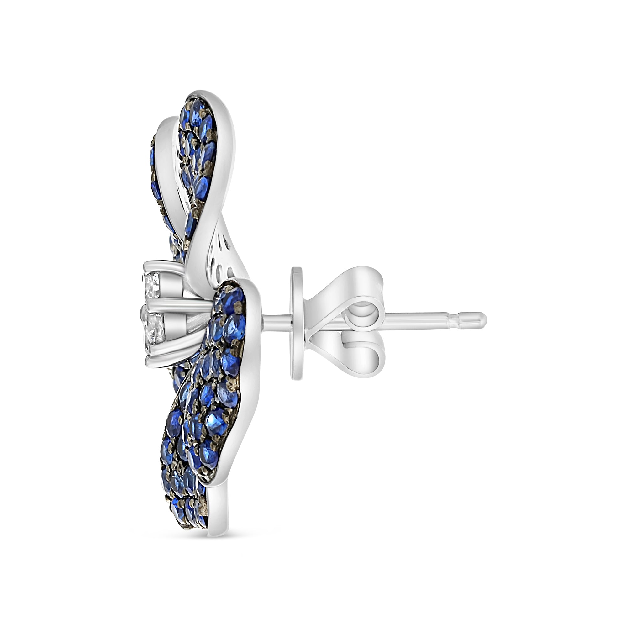 14K White Gold Sapphire & Diamond Flower Earrings