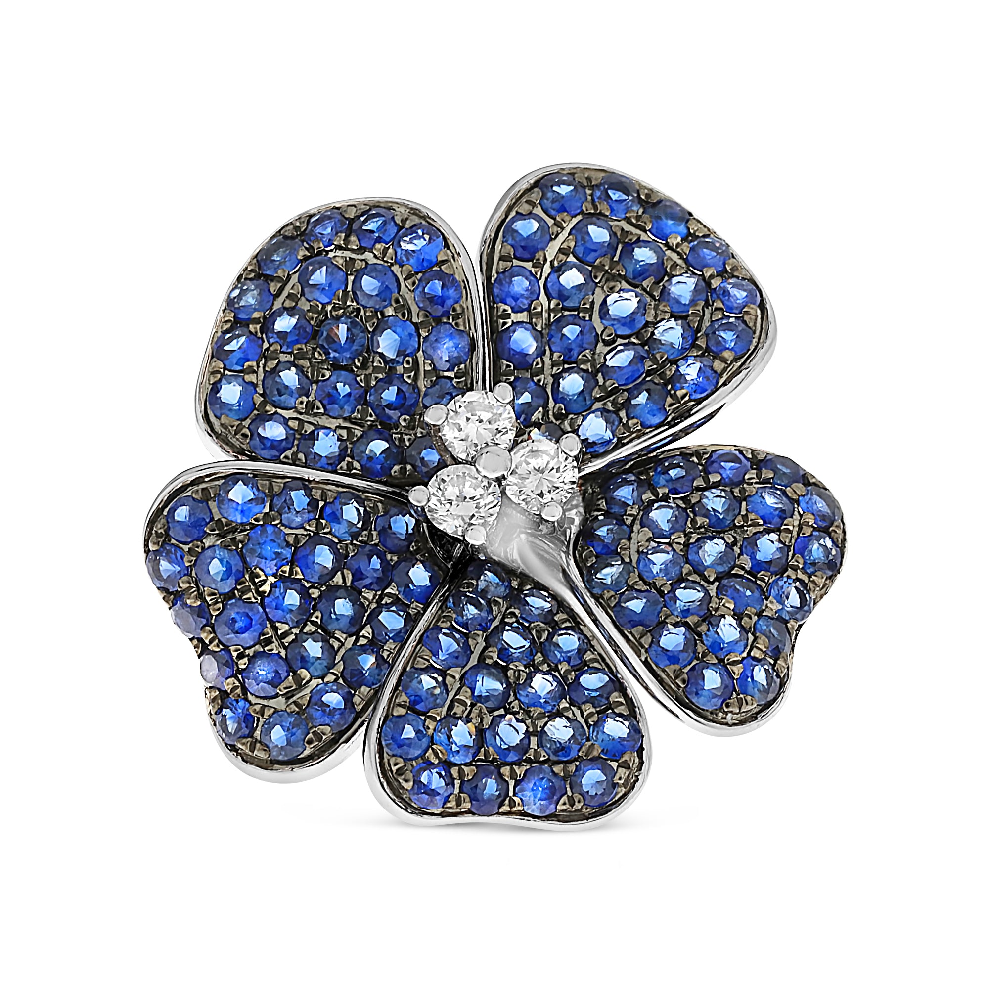 14K White Gold Sapphire & Diamond Flower Earrings