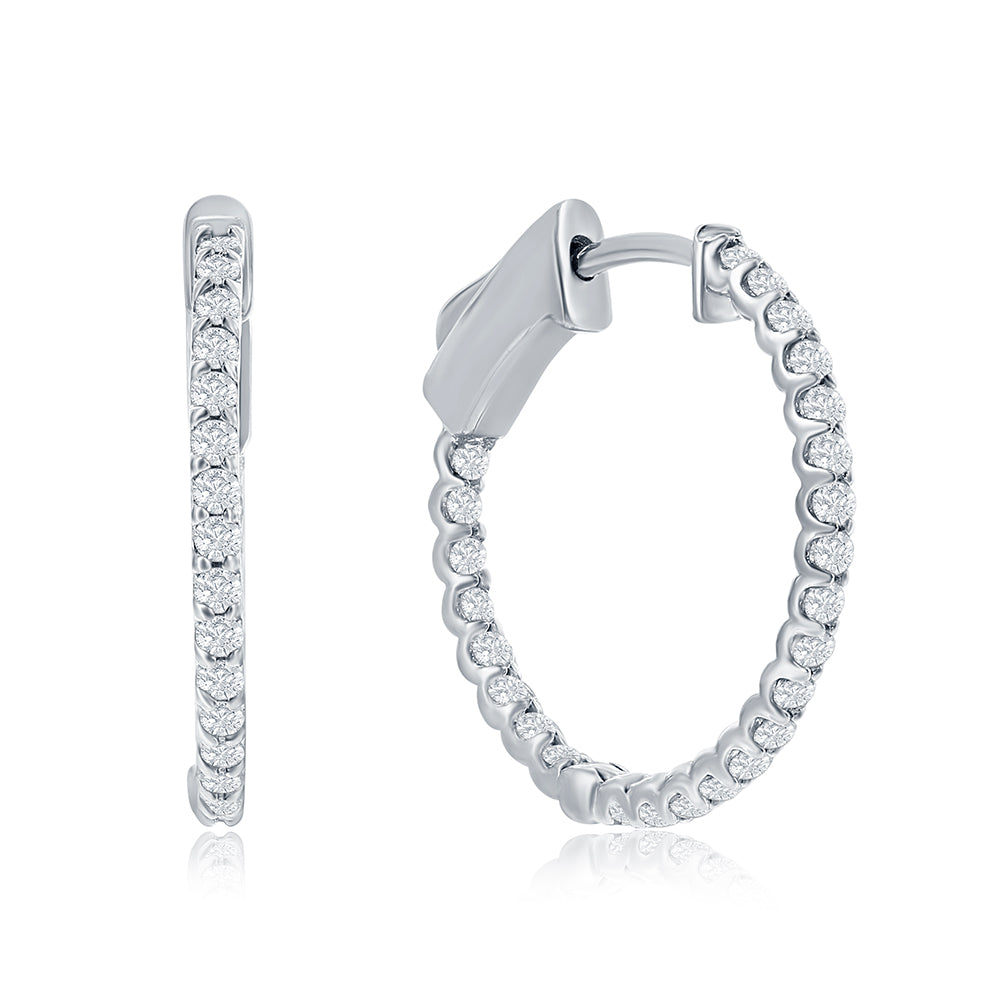 Razor Thin White Gold and Diamond Hoops 3/4 inch in diameter