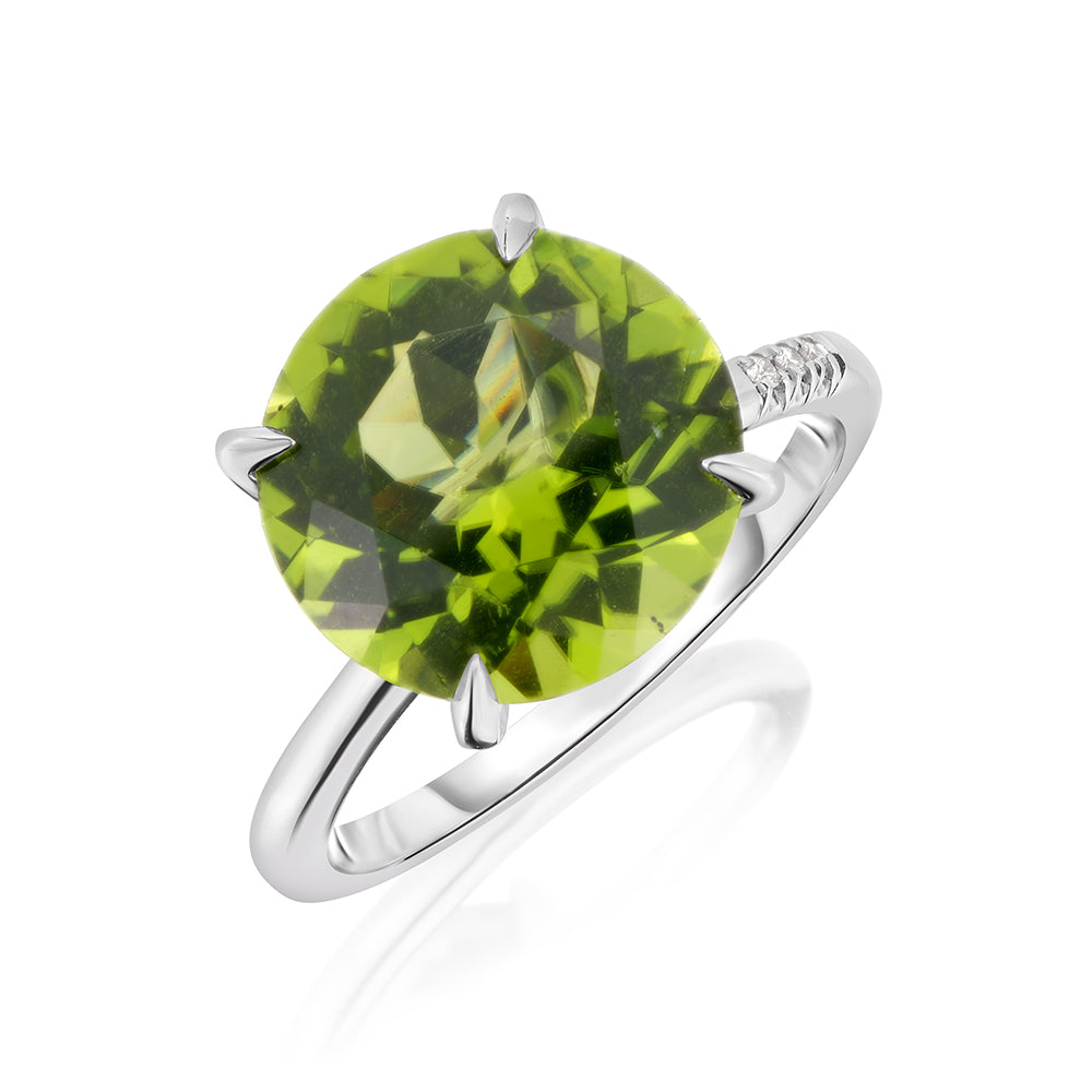 Round Peridot and Platinum Robin Ring