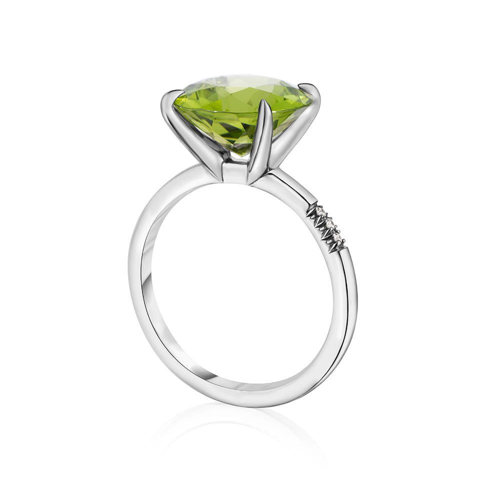 Round Peridot and Platinum Robin Ring