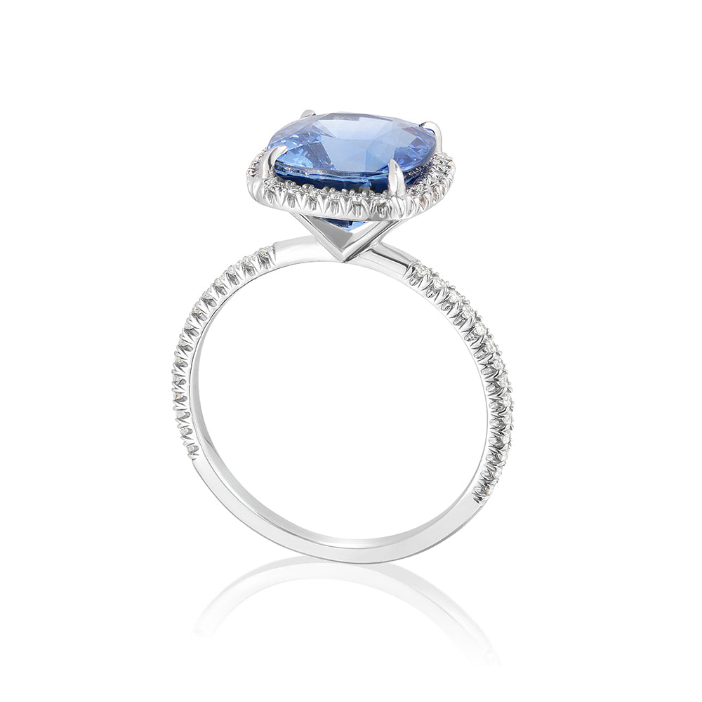 Sapphire and Diamond Ring with Halo in a Platinum InLove Setting | Marisa Perry by Douglas Elliott