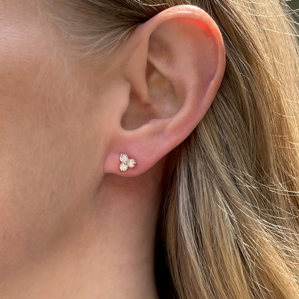 Small Diamond Trilogy Stud Earrings | 0.40 Carat Total Weight | 14K White, Yellow or Rose Gold