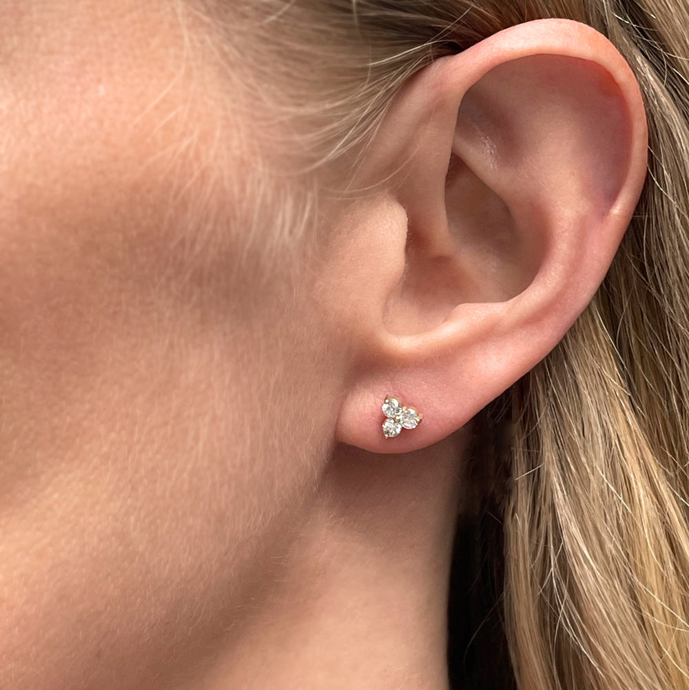 Small Diamond Trilogy Stud Earrings | 0.40 Carat Total Weight | 14K White, Yellow or Rose Gold