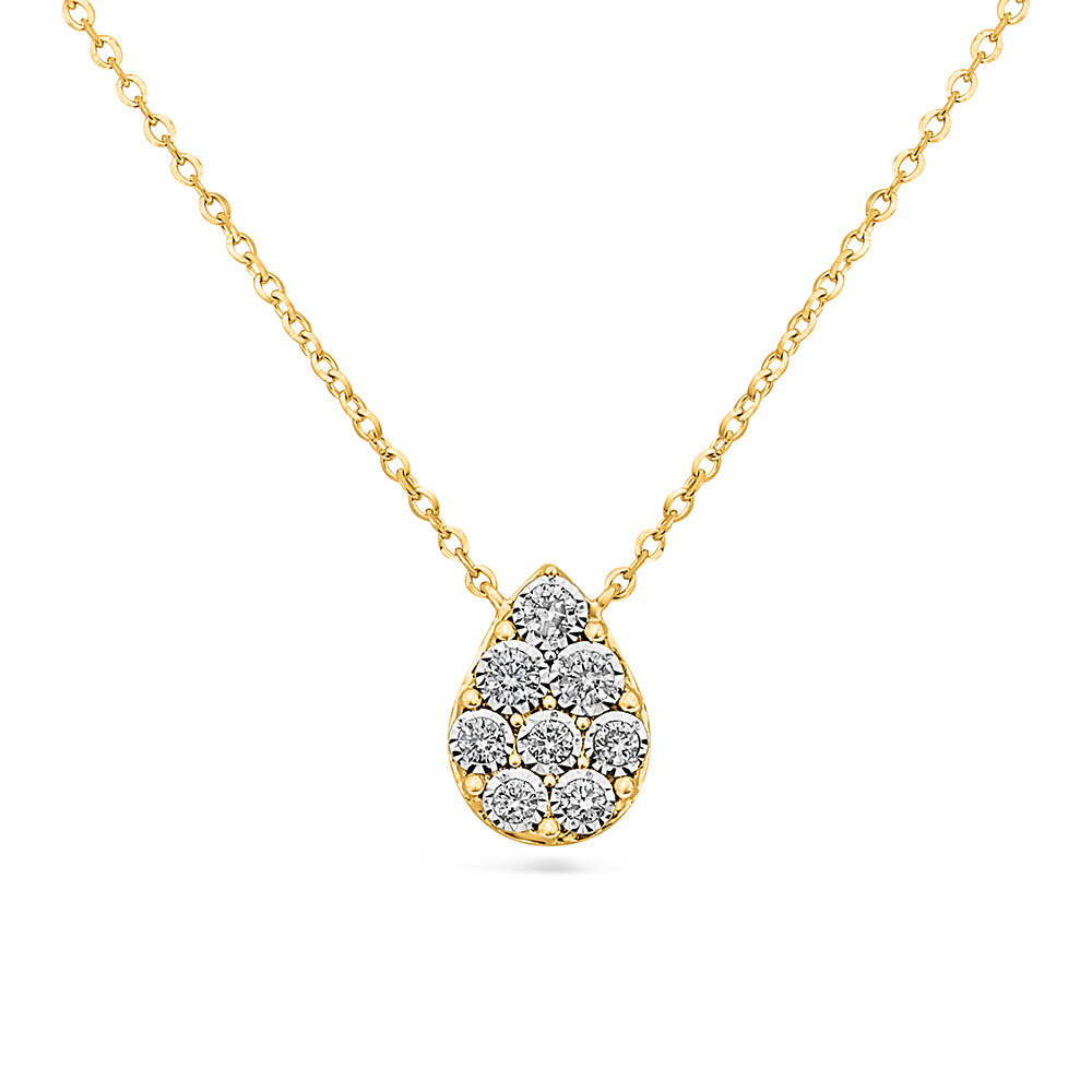 Teardrop Pendant Necklace with Round Brilliant Cut Diamonds  | 14K Yellow Gold