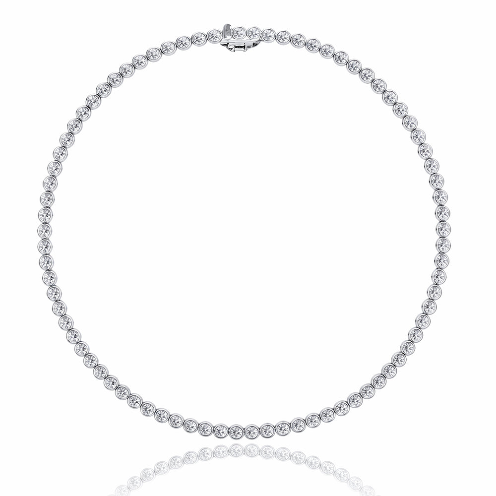 Diamond Tennis Necklace | Bezel Set | 18K White Gold