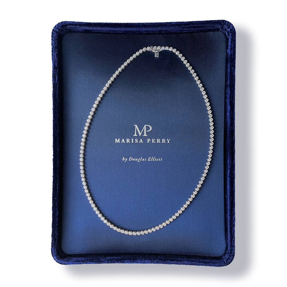 Diamond Tennis Necklace | Bezel Set | 18K White Gold