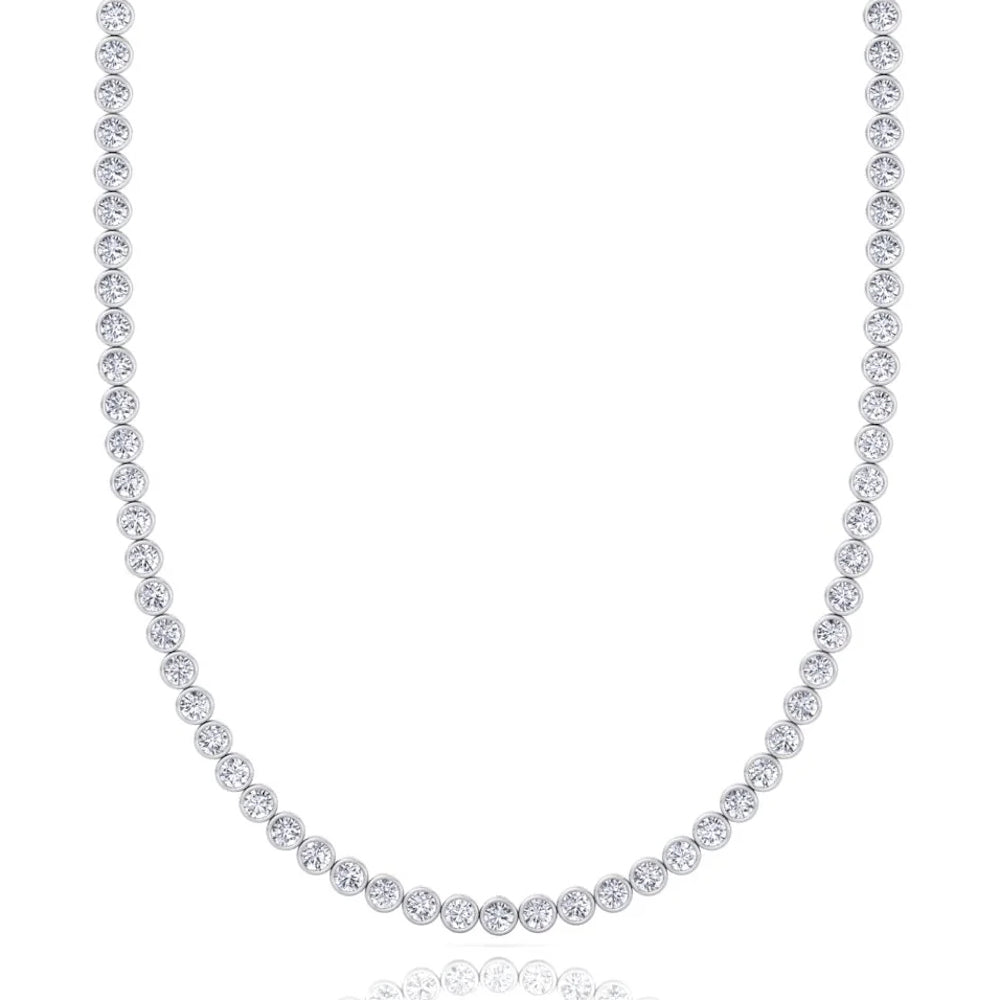 Diamond Tennis Necklace | Bezel Set | 18K White Gold
