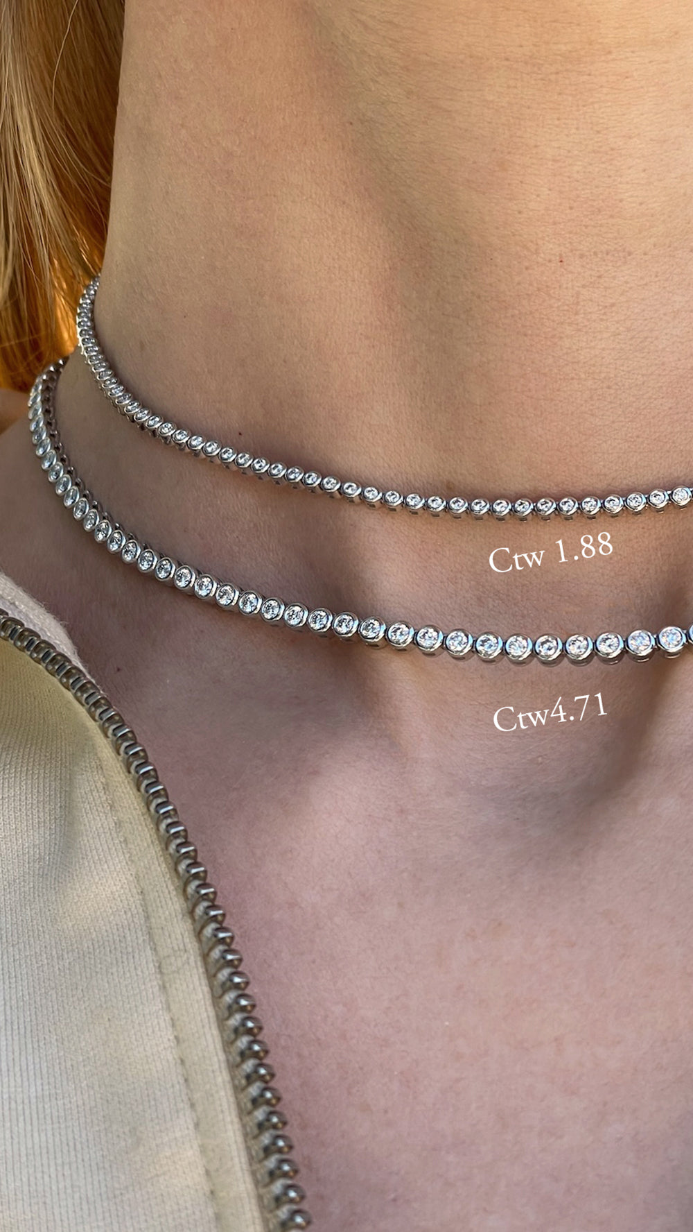 Tennis Necklace Bezel Set | 4.71 CTW and 1.88 TCW - Natural Diamonds | 18K White Gold