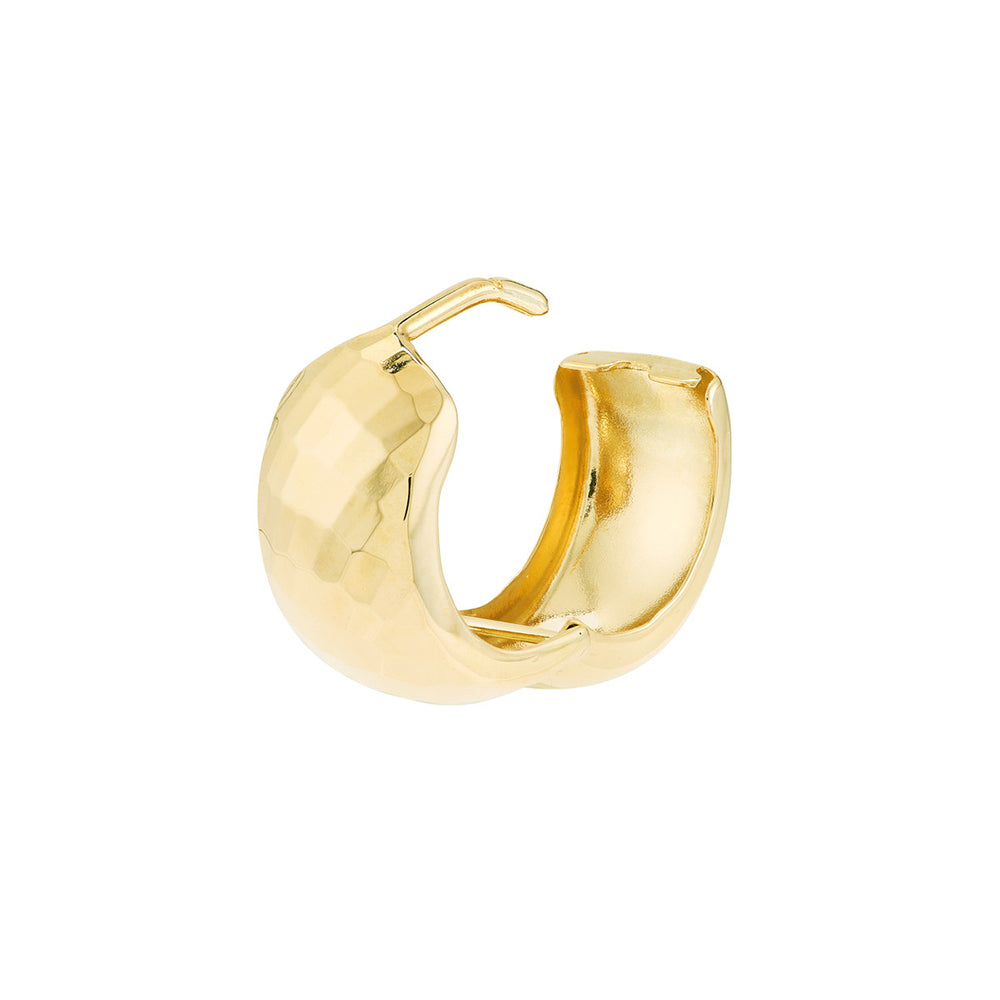 Textured Huggie Wide Hoop Earrings 14k Yellow Gold