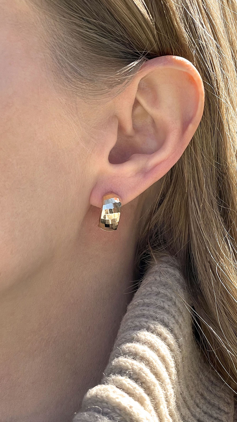 Textured Huggie Wide Hoop Earrings 14k Yellow Gold