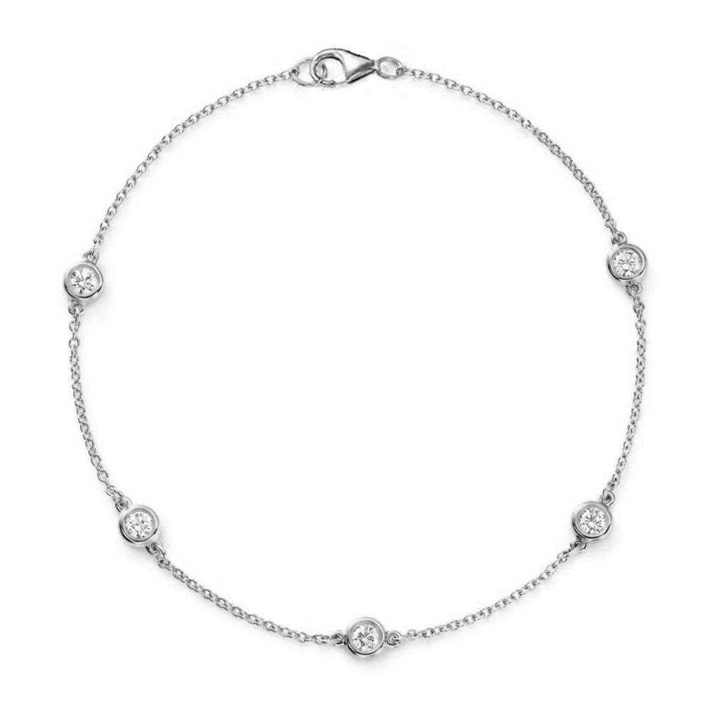 18k White Gold Diamond Station Bracelet - Bezel Set Round Brilliant Diamonds