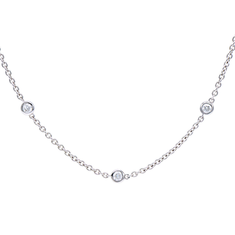 18k White Gold Diamond Station Bracelet - Bezel Set Round Brilliant Diamonds - close - up
