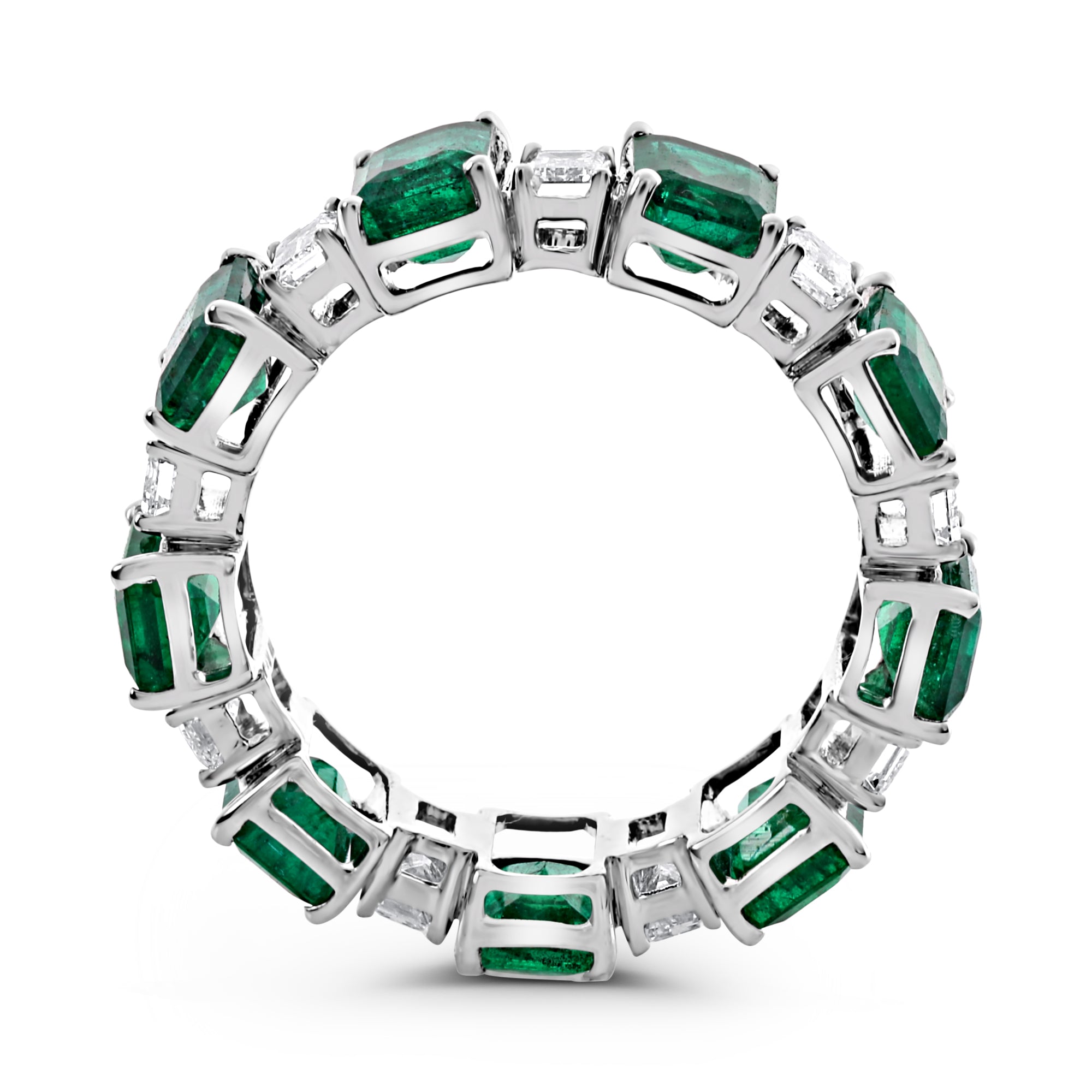 18K White Gold Emerald-Cut Diamond & Green Emerald Band (6.00 Carats Total)