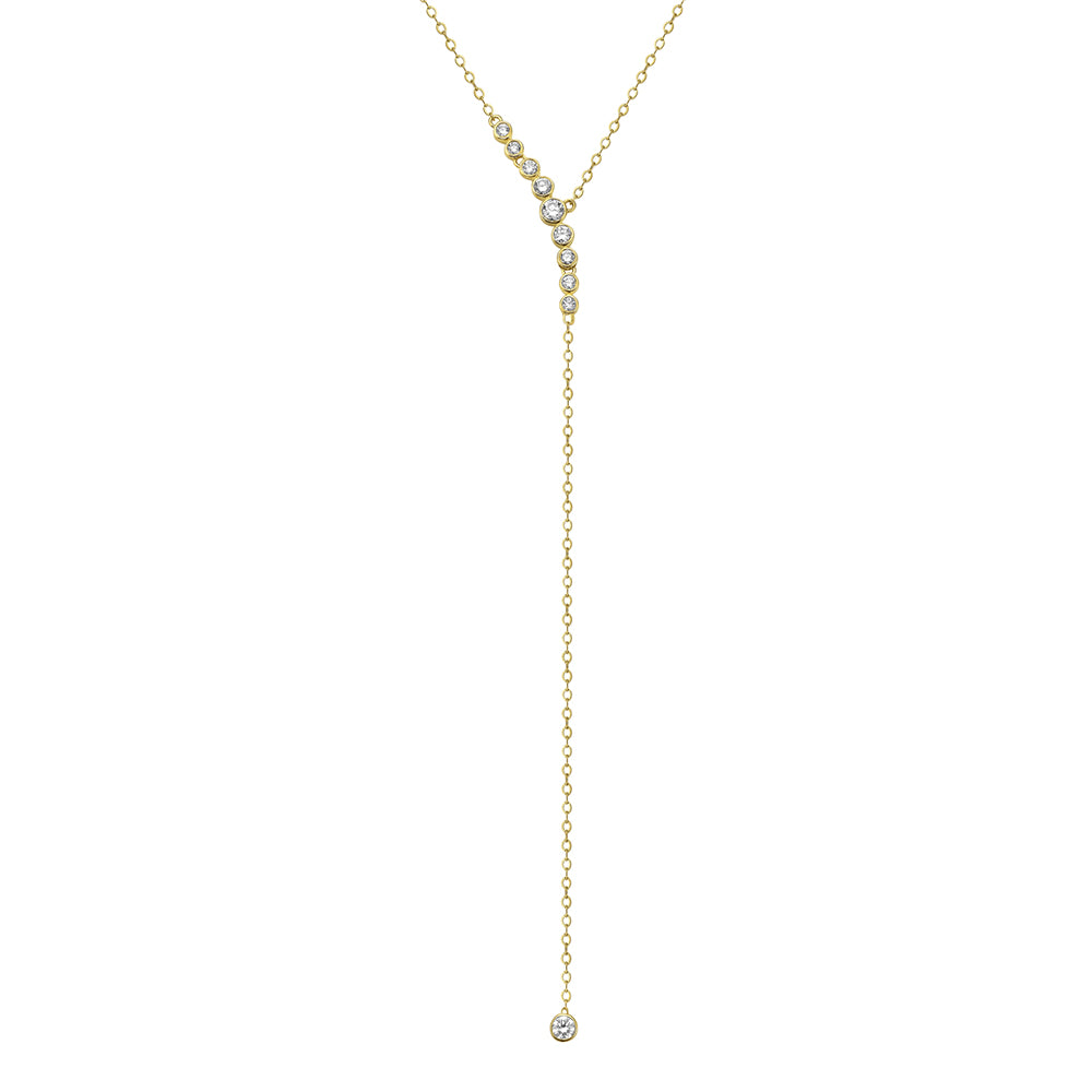 Y Lariat Necklace | Bezel Set Diamond | 18K Yellow Gold