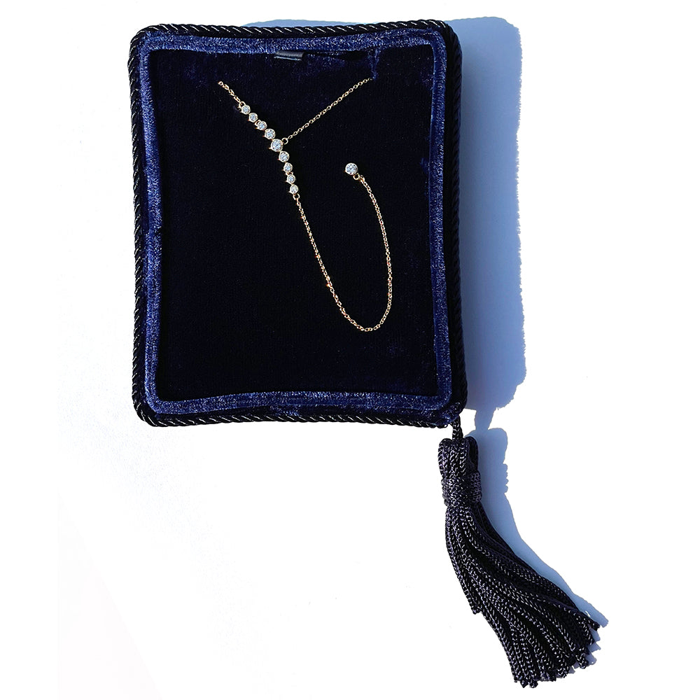 Y Lariat Necklace | Bezel Set Diamond | 18K Yellow Gold