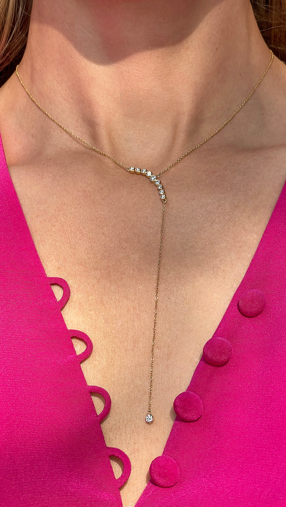 Y Lariat Necklace | Bezel Set Diamond | 18K Yellow Gold