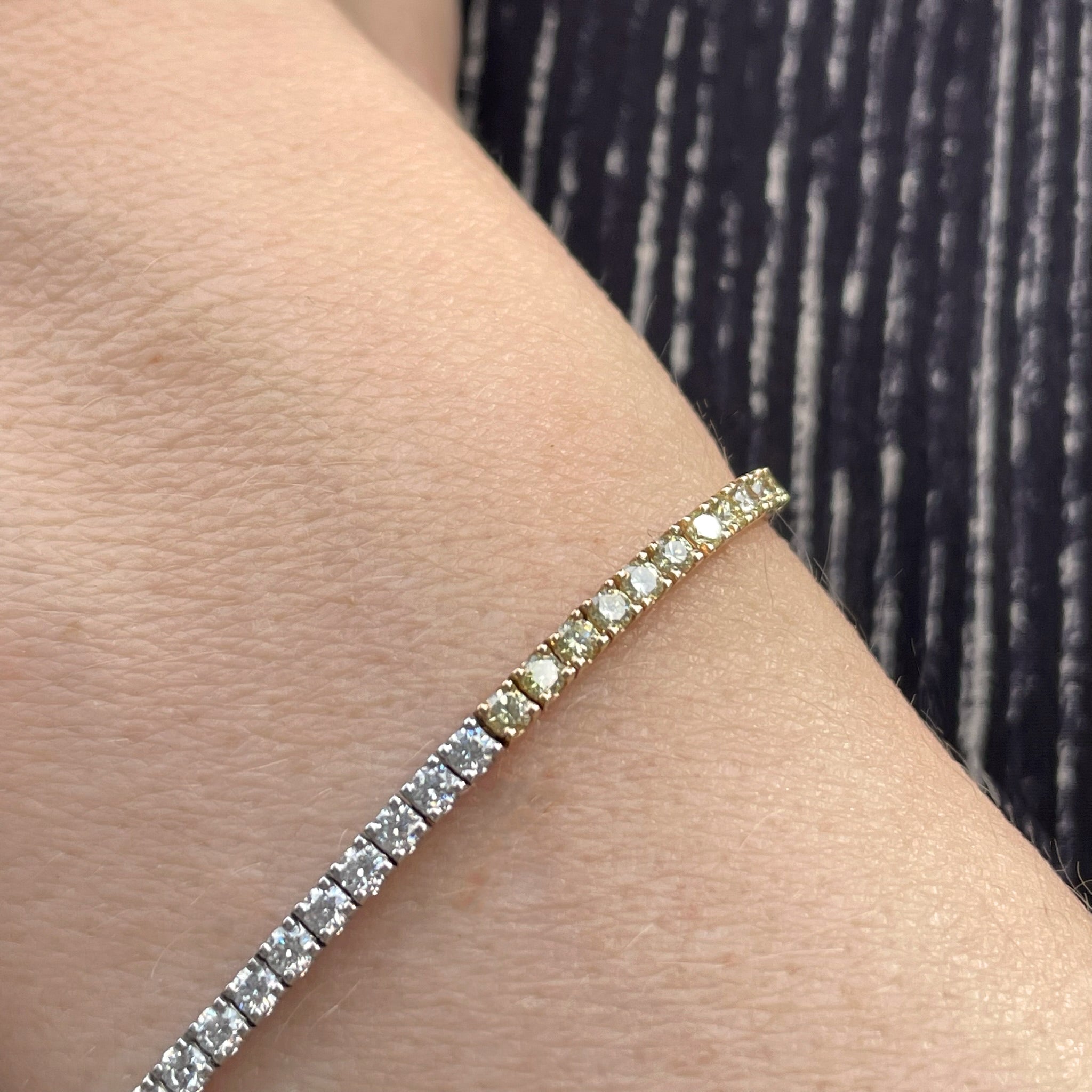 18K Yellow & White Gold Yellow and White Diamond Tennis Bracelet – 3.00 TCW