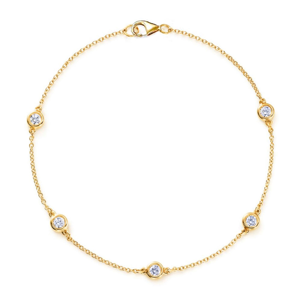18k Yellow Gold Diamond Station Bracelet - Bezel Set Round Brilliant Diamonds