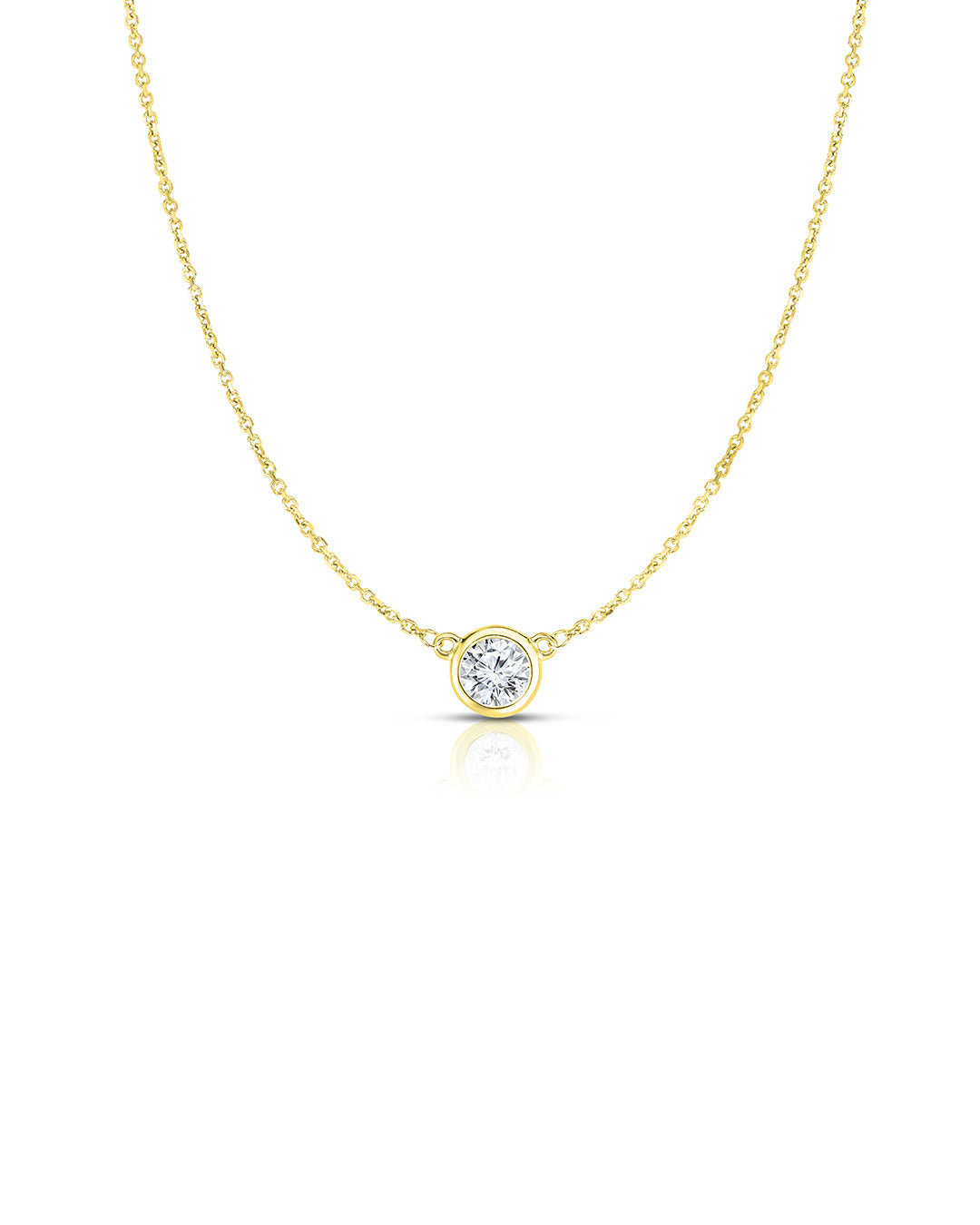 Bezel Set Diamond Solitaire Pendant Necklace in 14k yellow gold featuring a 0.40 carat round brilliant-cut diamond.