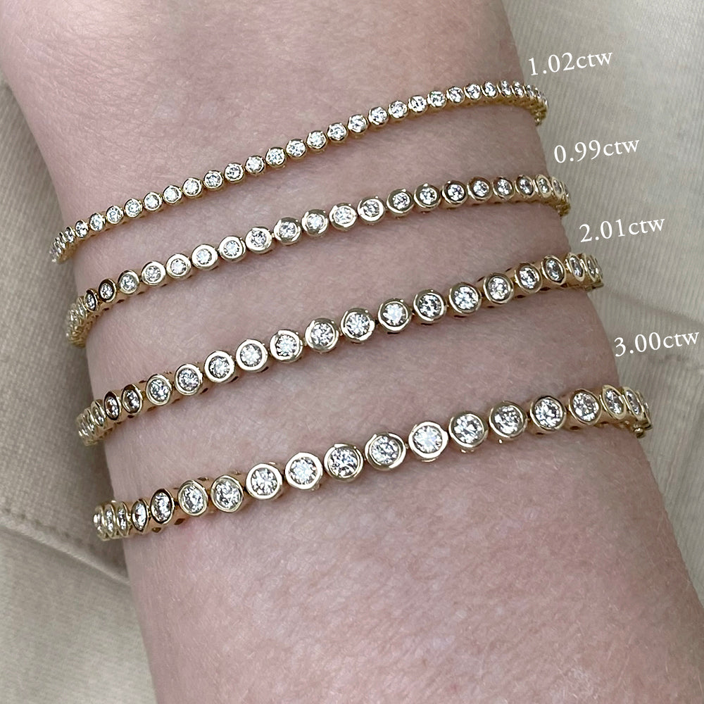 14K Yellow Gold Diamond Bezel Tennis Bracelet – 2.01 Carat Total Weight